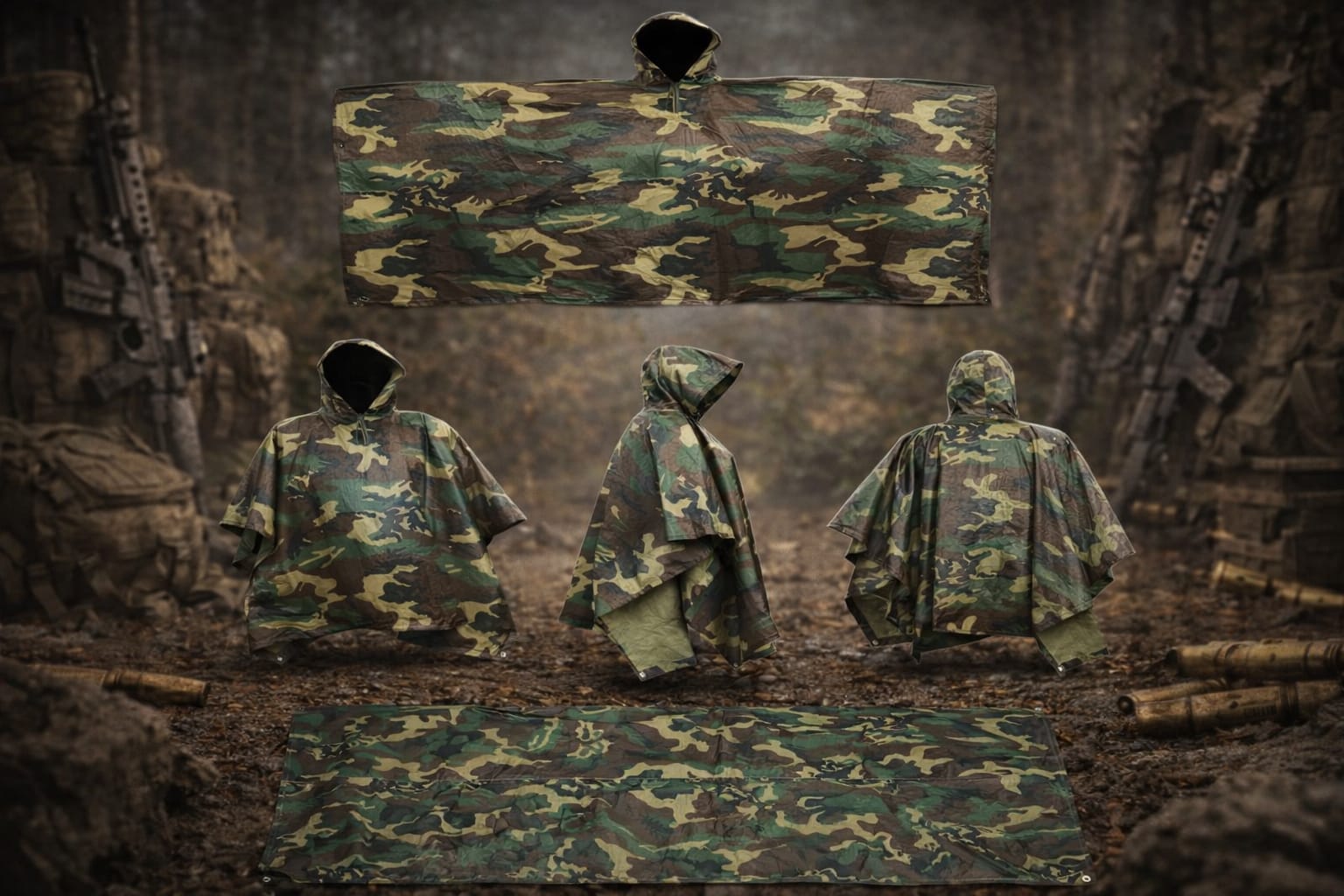 Poncho Tático 3 em 1 Camuflado – Proteção Total em Qualquer Terreno