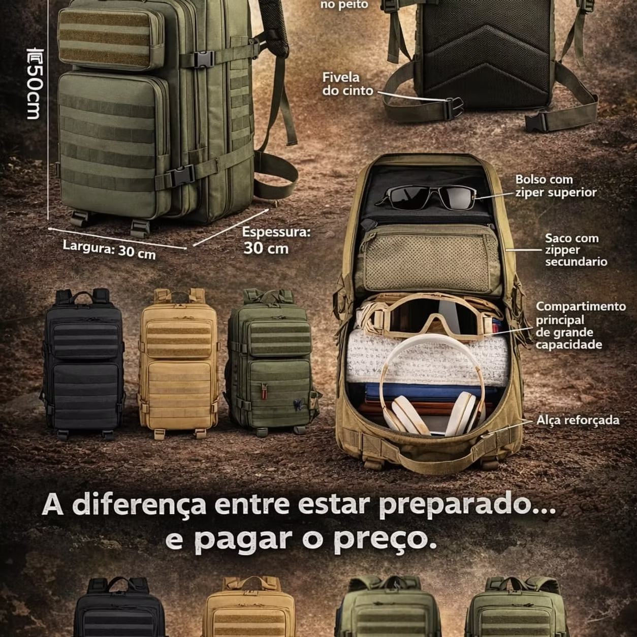 Mochila Tática DOMINUS 50L – Padrão Operacional