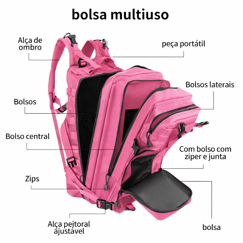 Mochila Tática Militar 55L – Edição Limitada Rosa